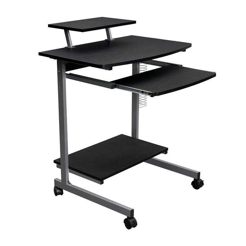 Techni Mobili Wood & Steel Compact Computer Cart with Storage in Graphite Gray