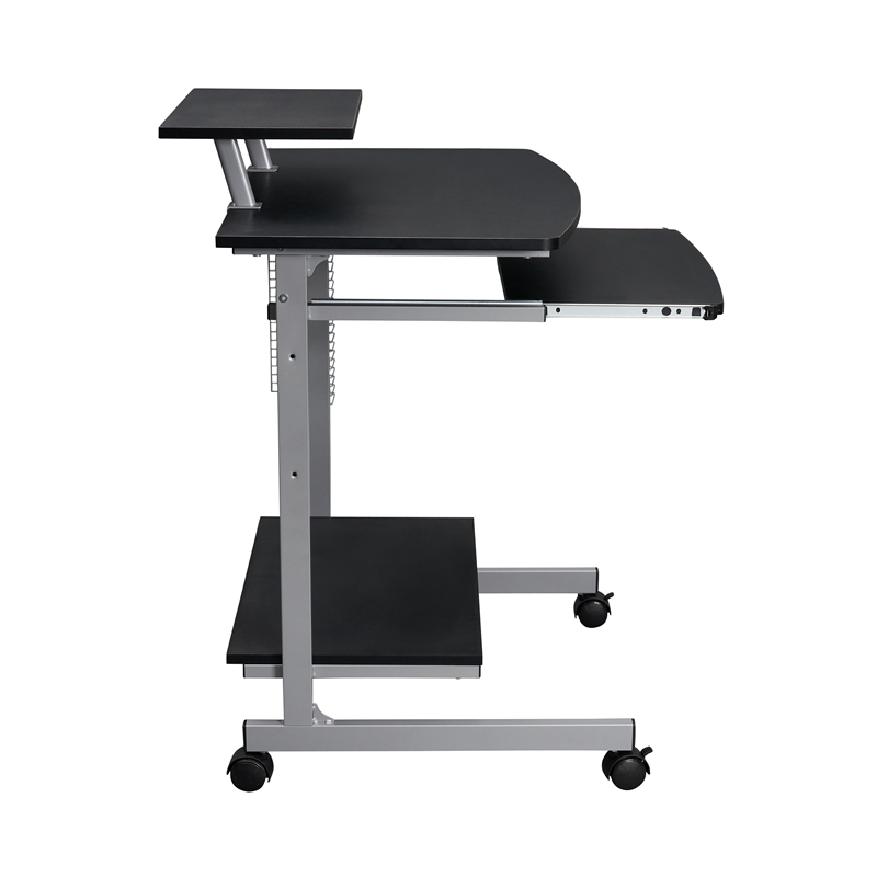 Techni Mobili Wood & Steel Compact Computer Cart with Storage in Graphite Gray