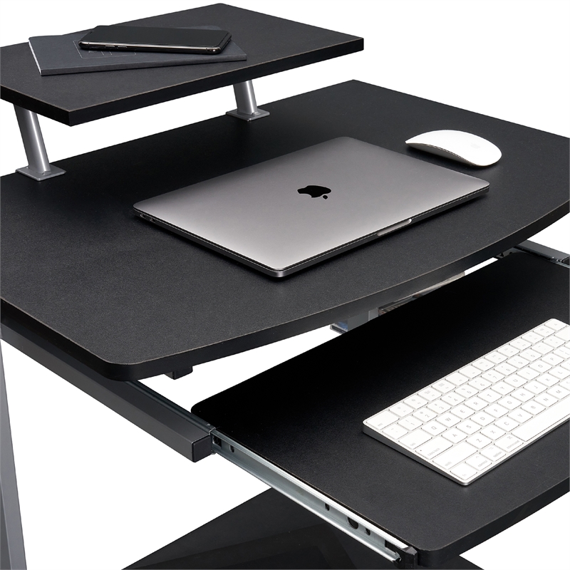 Techni Mobili Wood & Steel Compact Computer Cart with Storage in Graphite Gray