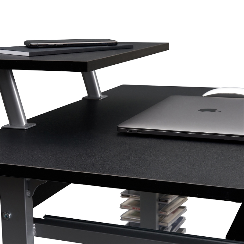 Techni Mobili Wood & Steel Compact Computer Cart with Storage in Graphite Gray