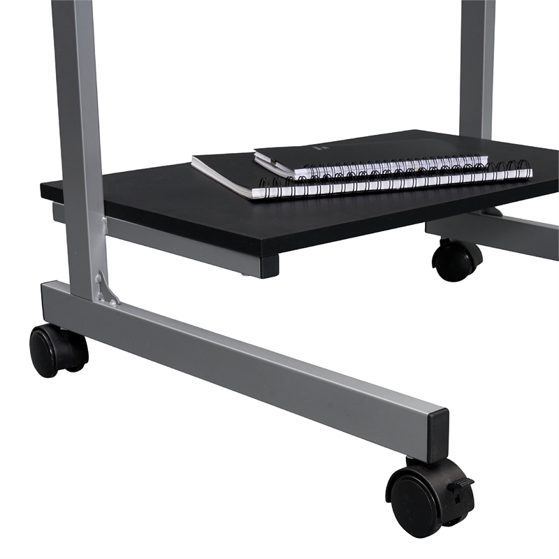 Techni Mobili Wood & Steel Compact Computer Cart with Storage in Graphite Gray