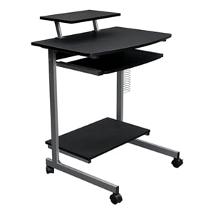 Techni Mobili Wood & Steel Compact Computer Cart with Storage in Graphite Gray