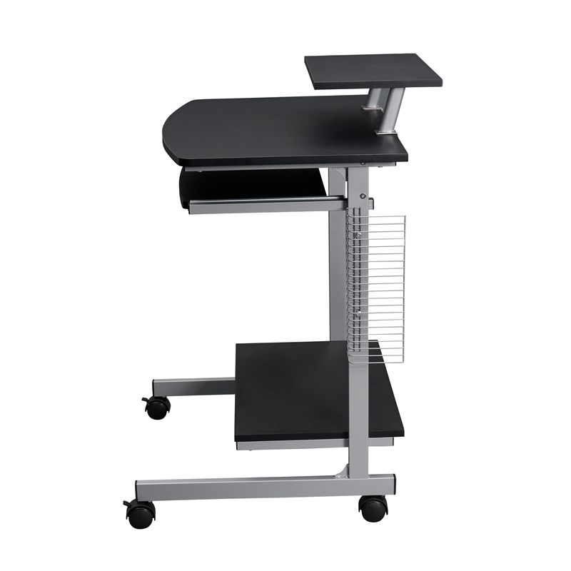 Techni Mobili Wood & Steel Compact Computer Cart with Storage in Graphite Gray