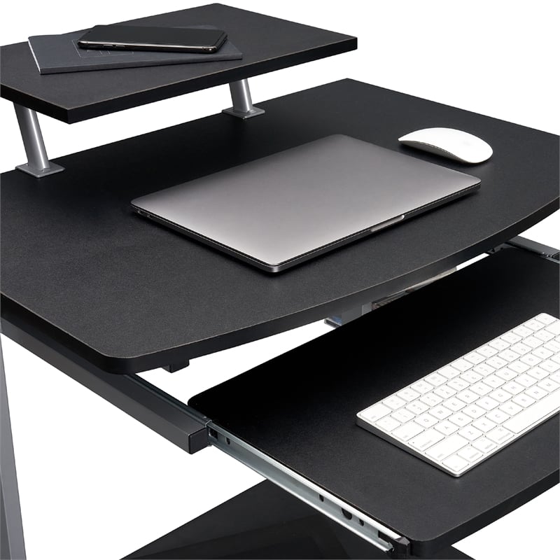 Techni Mobili Wood & Steel Compact Computer Cart with Storage in Graphite Gray