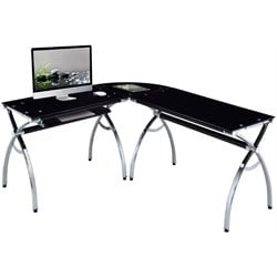 Techni Mobili L Shaped Gls w/Chrome Frame Black Computer Desk 