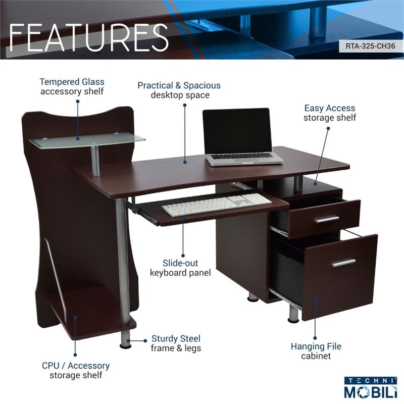 Techni Mobili Engineered Wood Computer Desk in Chocolate