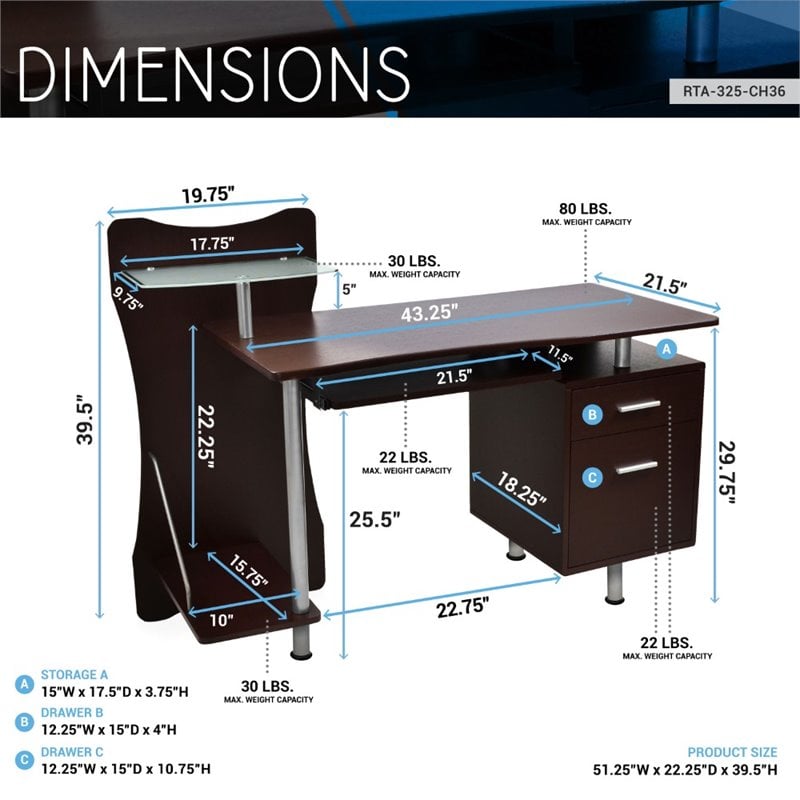 Techni Mobili Engineered Wood Computer Desk in Chocolate