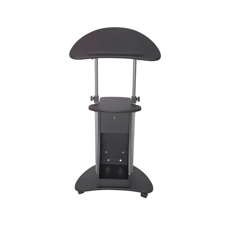 Techni Mobili Deluxe Sit-to-Stand Rolling Laptop Cart With Storage in Black
