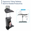 Techni Mobili Adjustable Sit-to-Stand Rolling Laptop Cart with Tilt Top and Storage in Black