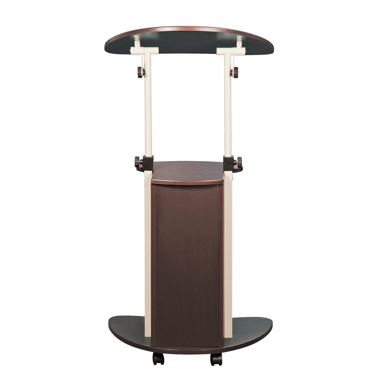 Techni Mobili Deluxe Sit-to-Stand Rolling Laptop Cart With Storage in Chocolate