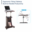 Techni Mobili Adjustable Sit-to-Stand Rolling Laptop Cart with Tilt Top and Storage in Chocolate