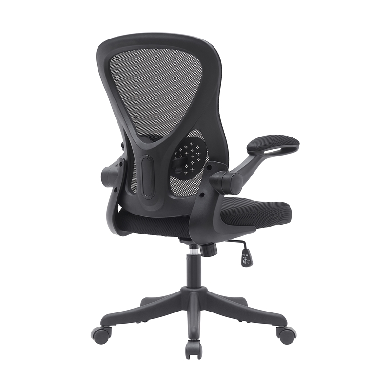 Techni Mobili Black Mesh Office Chair with Lumbar Support and Flip-Up Arms