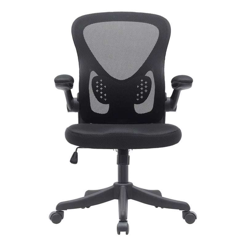 Techni Mobili Black Mesh Office Chair with Lumbar Support and Flip-Up Arms