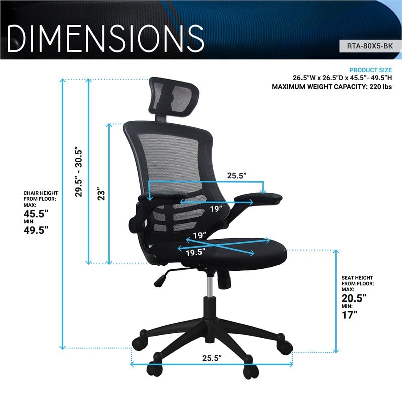 Techni Mobili Executive High Back Office Chair with Headrest in Black