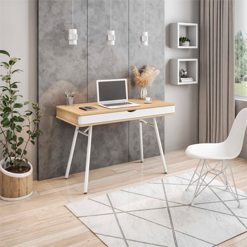 Techni Mobili Workstation with Cord Management and Storage in Pine