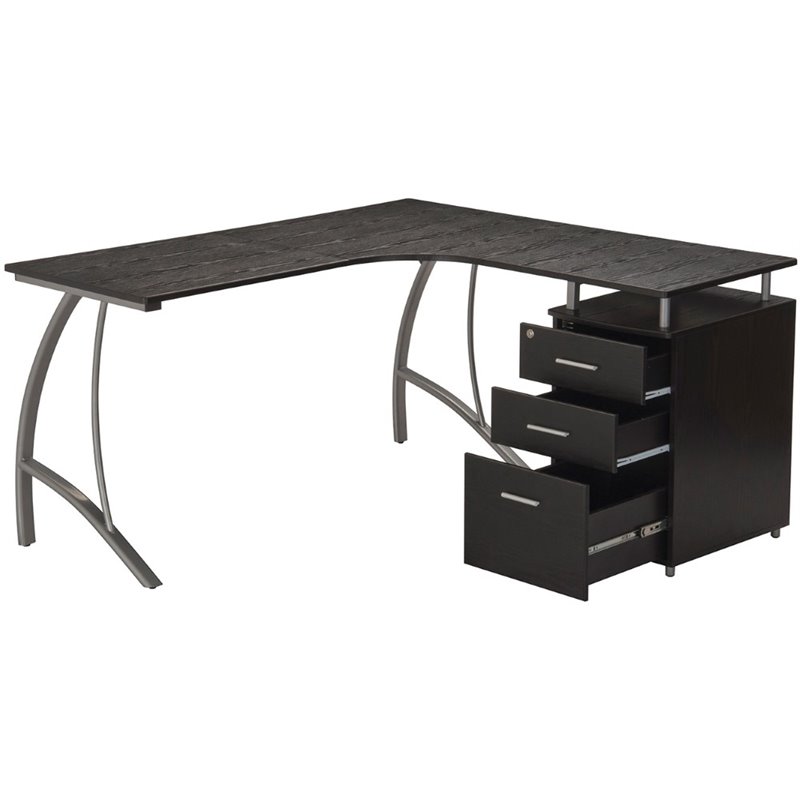 Techni Mobili L Shape Corner desk with File Cabinet in Dark Espresso