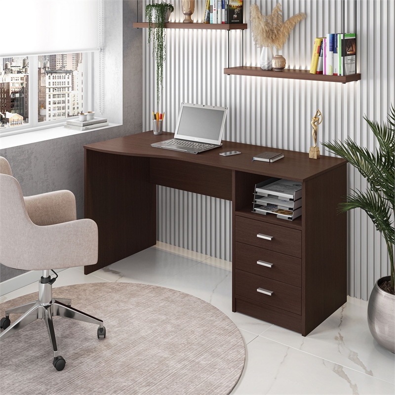 Techni Mobili Classy Computer Desk with 3 Drawers in Espresso