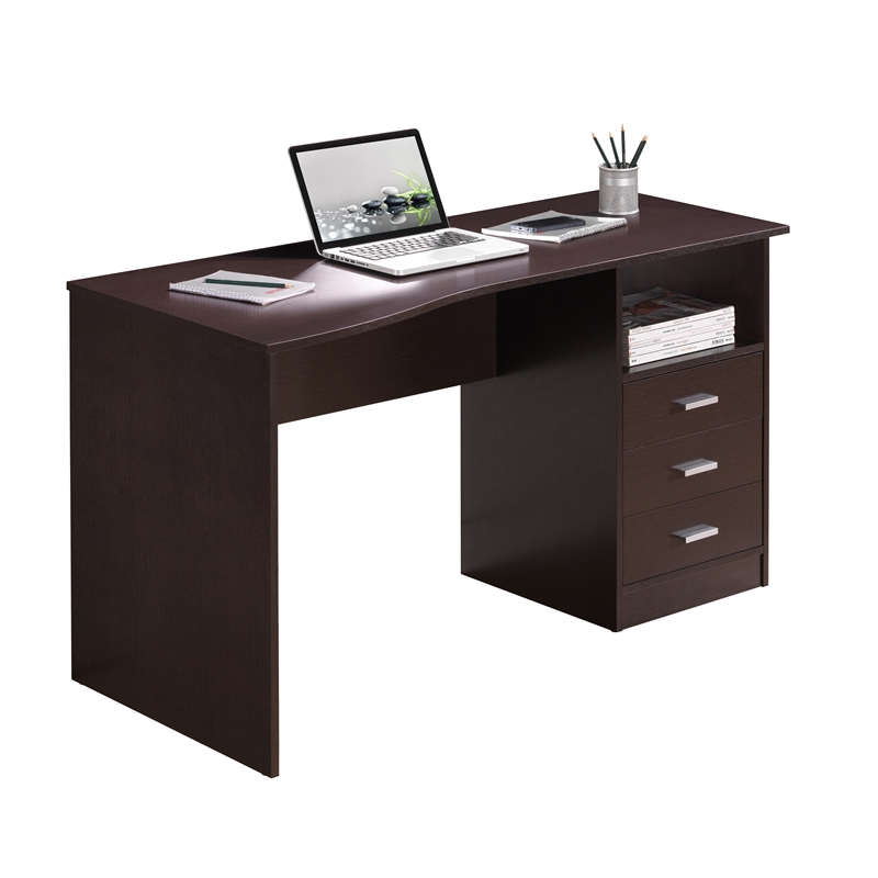 Techni Mobili Classy Computer Desk with 3 Drawers in Espresso