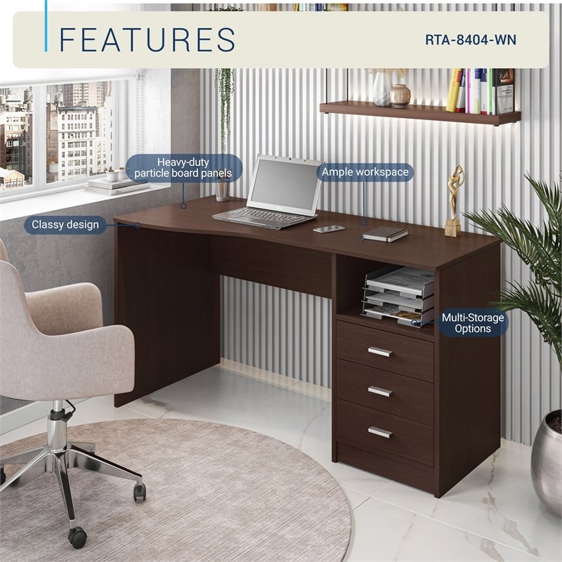 Techni Mobili Classy Computer Desk with 3 Drawers in Espresso