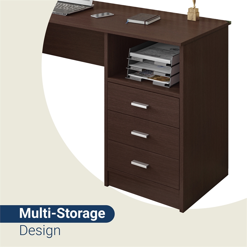 Techni Mobili Classy Computer Desk with 3 Drawers in Espresso