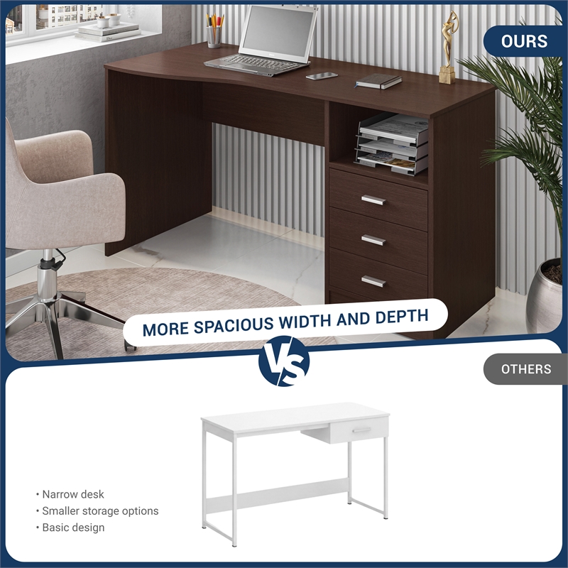Techni Mobili Classy Computer Desk with 3 Drawers in Espresso