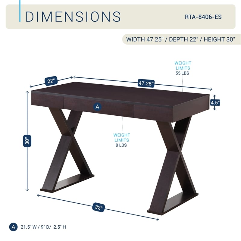 Techni Mobili Trendy Desk with Drawer in Espresso