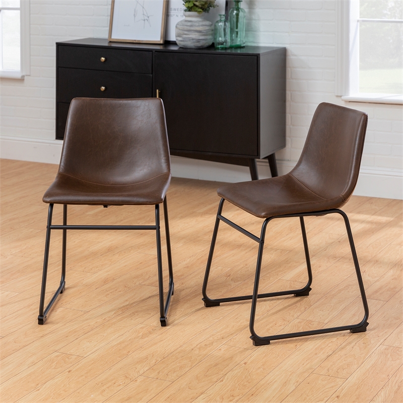 Walker Edison Faux Leather Dining Chair in Brown (Set of 2)