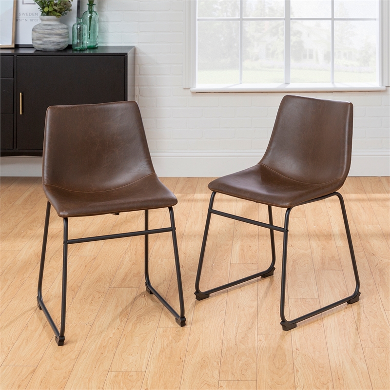 Walker Edison Faux Leather Dining Chair in Brown (Set of 2)