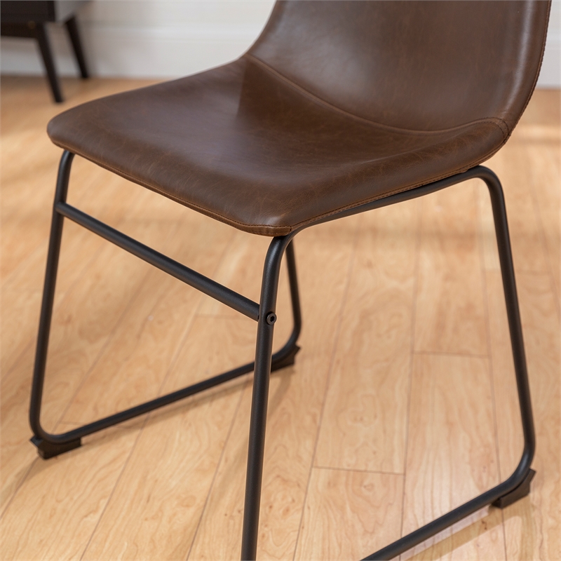 Walker Edison Faux Leather Dining Chair in Brown (Set of 2)