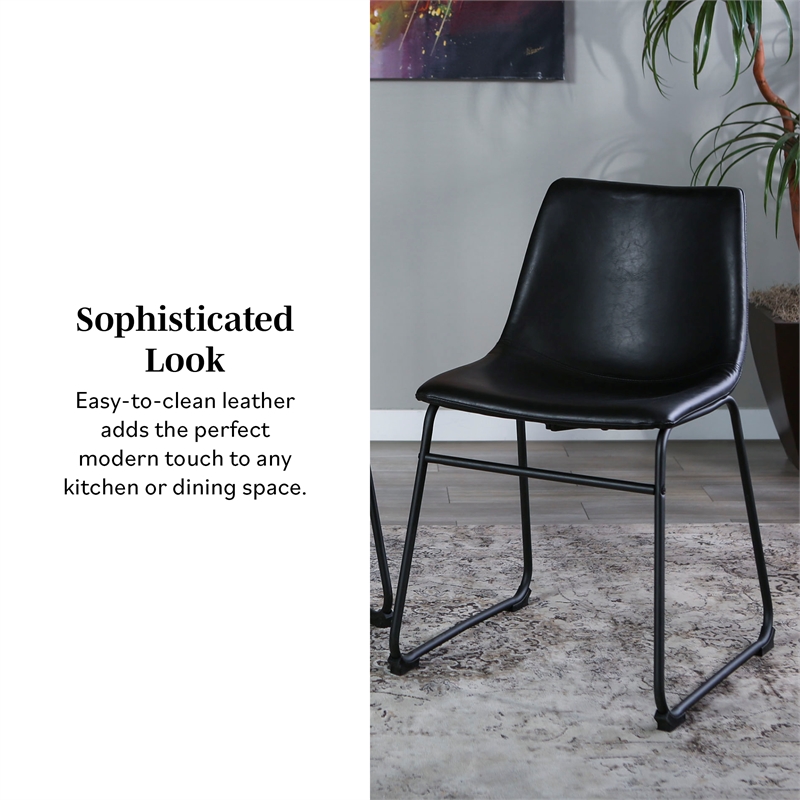 Faux Leather Dining Chairs in Black - Set of 2
