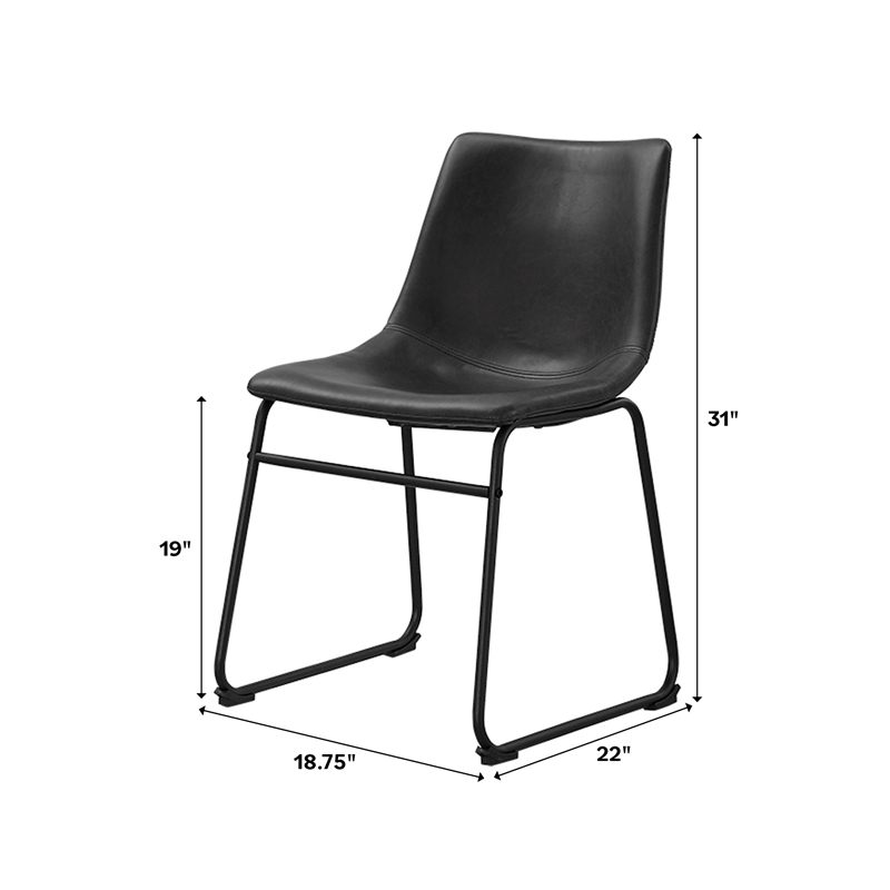 Faux Leather Dining Chairs in Black - Set of 2