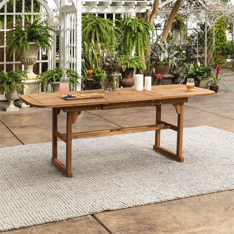 Transitional Acacia Wood Patio Dining Table in Brown
