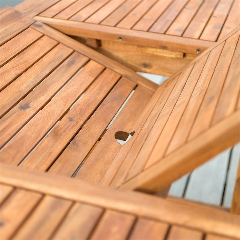 Transitional Acacia Wood Patio Dining Table in Brown