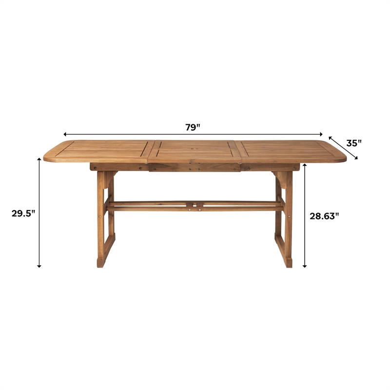 Transitional Acacia Wood Patio Dining Table in Brown