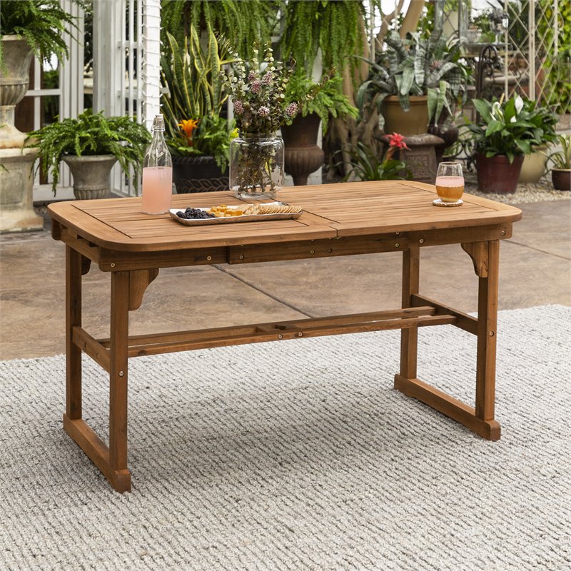 Transitional Acacia Wood Patio Dining Table in Brown
