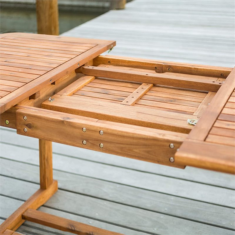 Transitional Acacia Wood Patio Dining Table in Brown