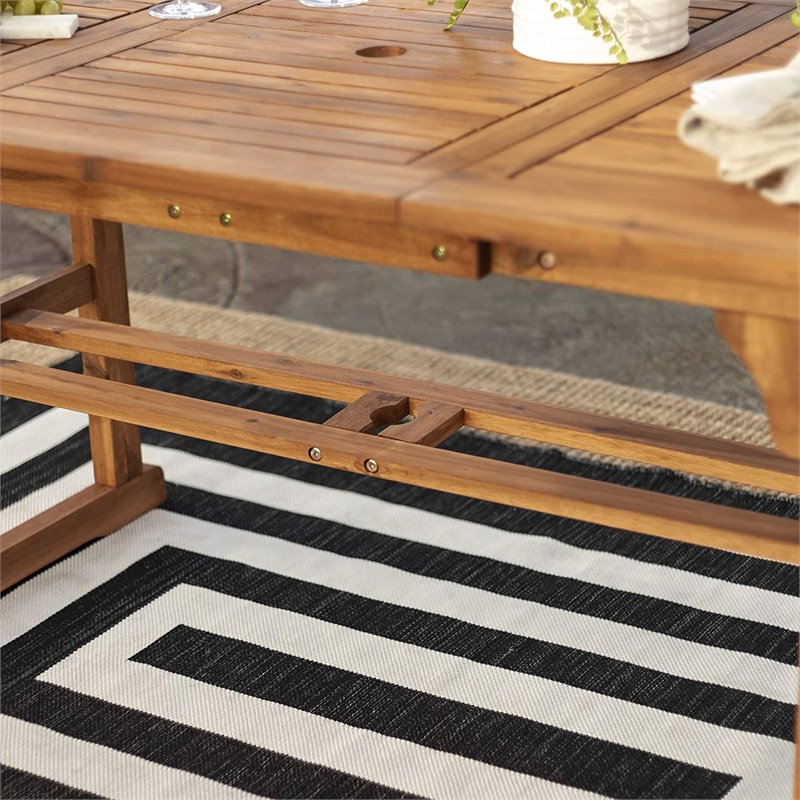Transitional Acacia Wood Patio Dining Table in Brown
