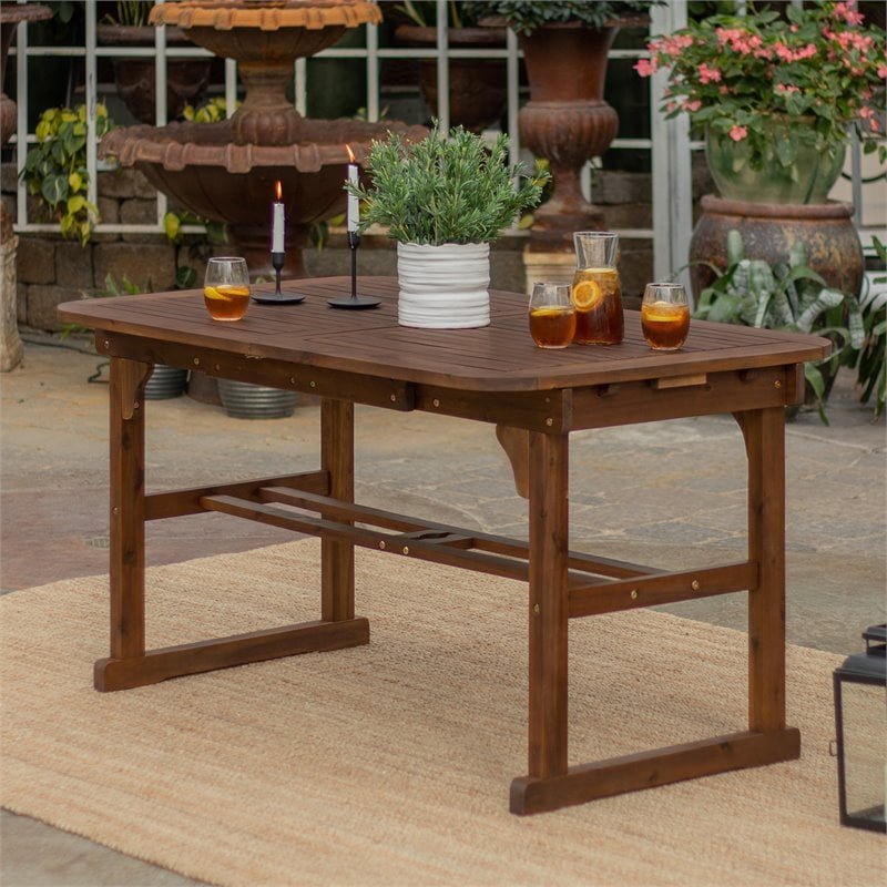 Walker Edison Midland Transitional Acacia Wood Patio Dining Table in Dark Brown