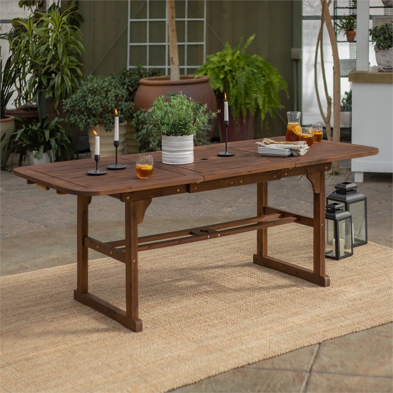 Walker Edison Midland Transitional Acacia Wood Patio Dining Table in Dark Brown