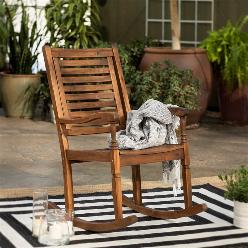 Outdoor Wood Patio Rocking Chair in Dark Brown