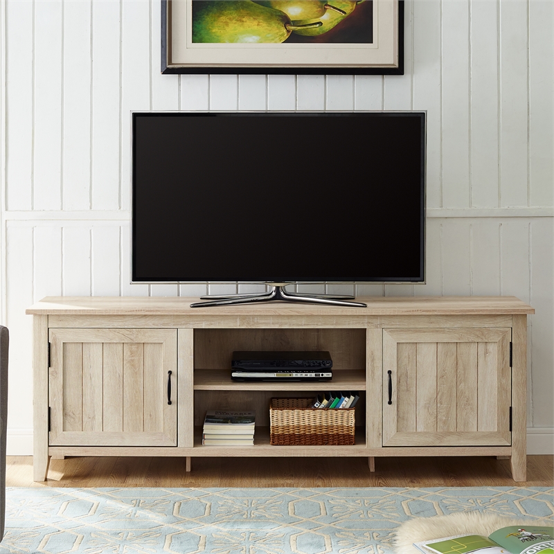 70 inch Farmhouse TV Console with Side Doors - White Oak