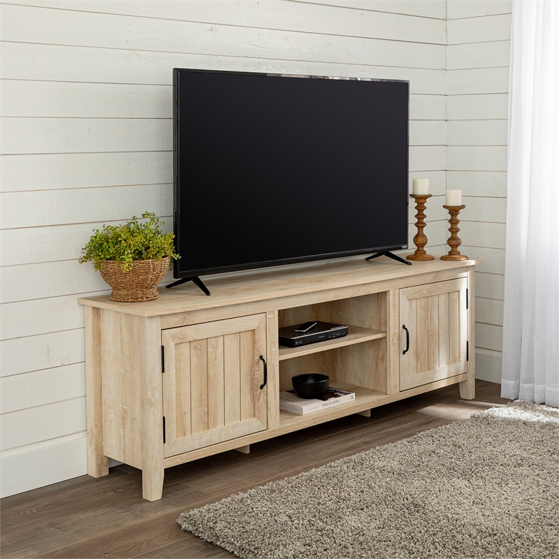 70 inch Farmhouse TV Console with Side Doors - White Oak