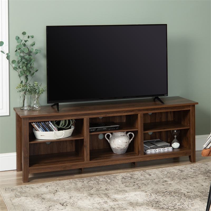 70 inch Wood Media TV Stand Storage Console in Dark Walnut
