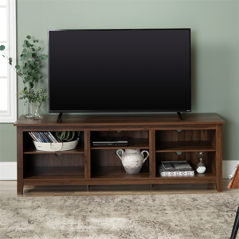 70 inch Wood Media TV Stand Storage Console in Dark Walnut