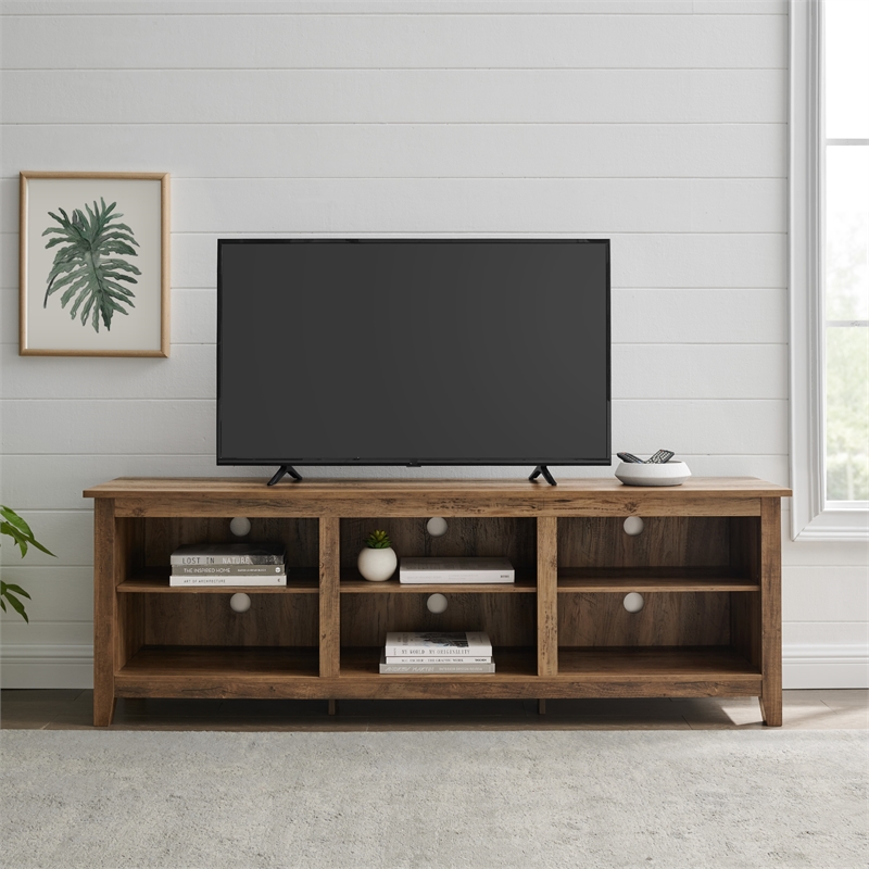 70 inch Wood Media TV Stand Storage Console in Rustic Oak