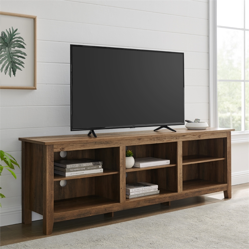 70 inch Wood Media TV Stand Storage Console in Rustic Oak