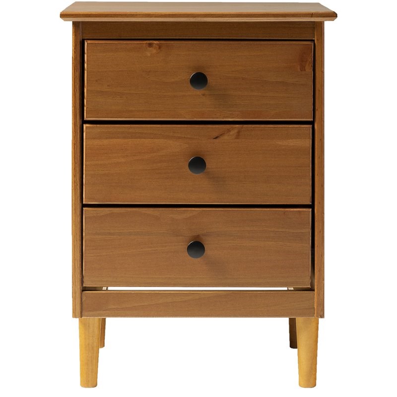 Modern 3 Drawer Solid Wood Nightstand in Caramel
