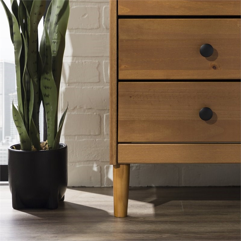 Modern 3 Drawer Solid Wood Nightstand in Caramel