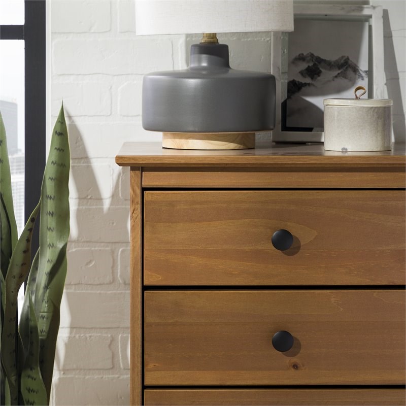 Modern 3 Drawer Solid Wood Nightstand in Caramel