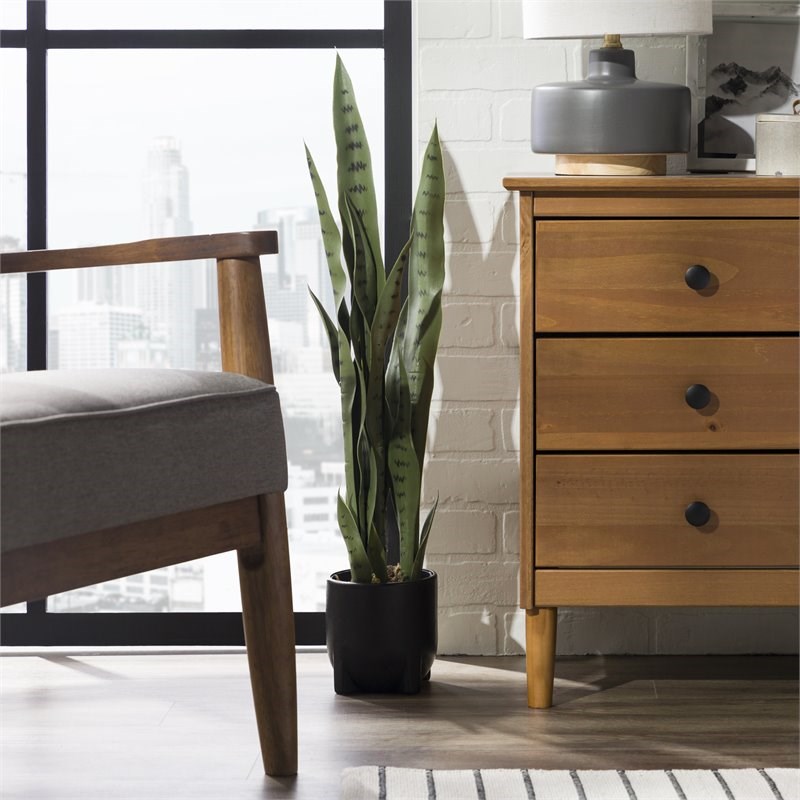 Modern 3 Drawer Solid Wood Nightstand in Caramel